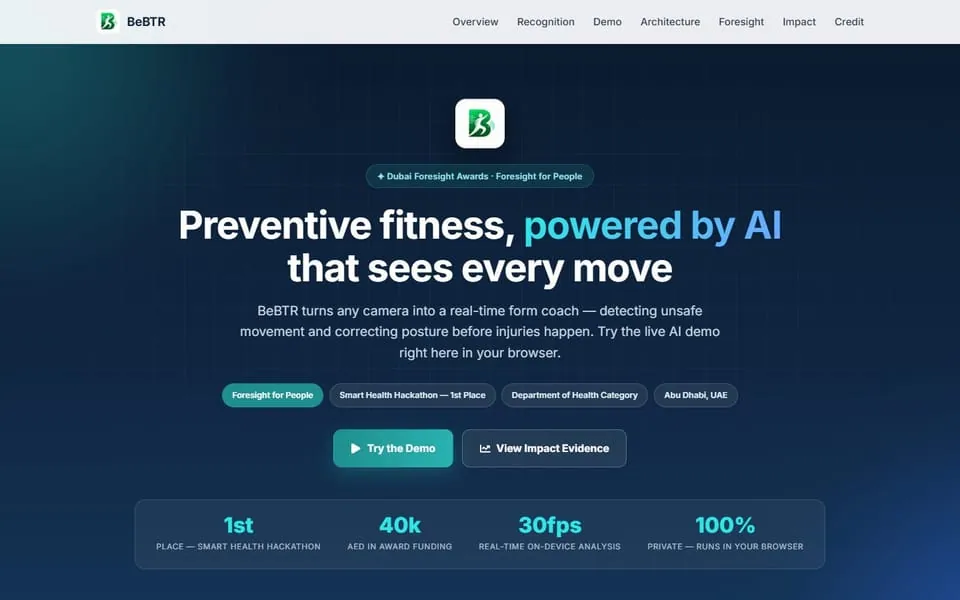 BeBTR: On-device computer vision that coaches exercise form and flags injury risk live.