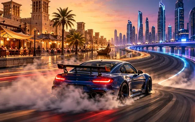 Dubai Drift: Arcade racer through Dubai that jumps between Old and Future Dubai.