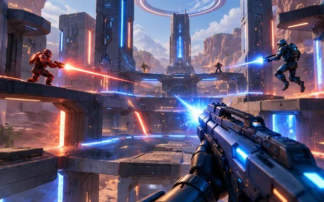 KANG BANG: Browser-based multiplayer sci-fi FPS with an authoritative server, bots and progression.