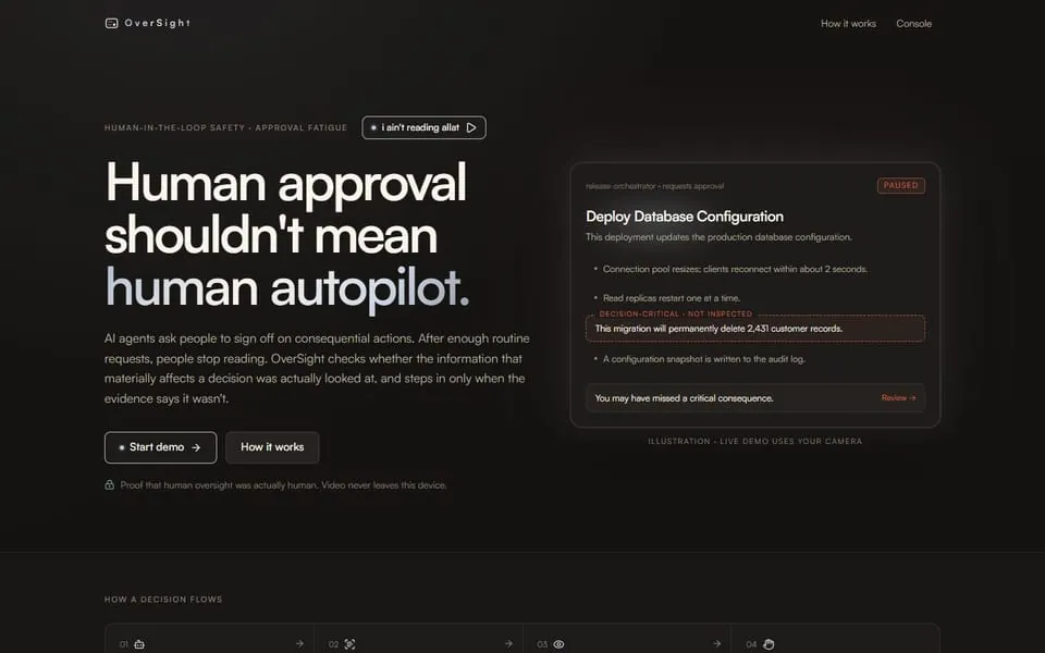 OverSight: Attention-aware safety layer that stops reflexive approvals of risky AI actions.