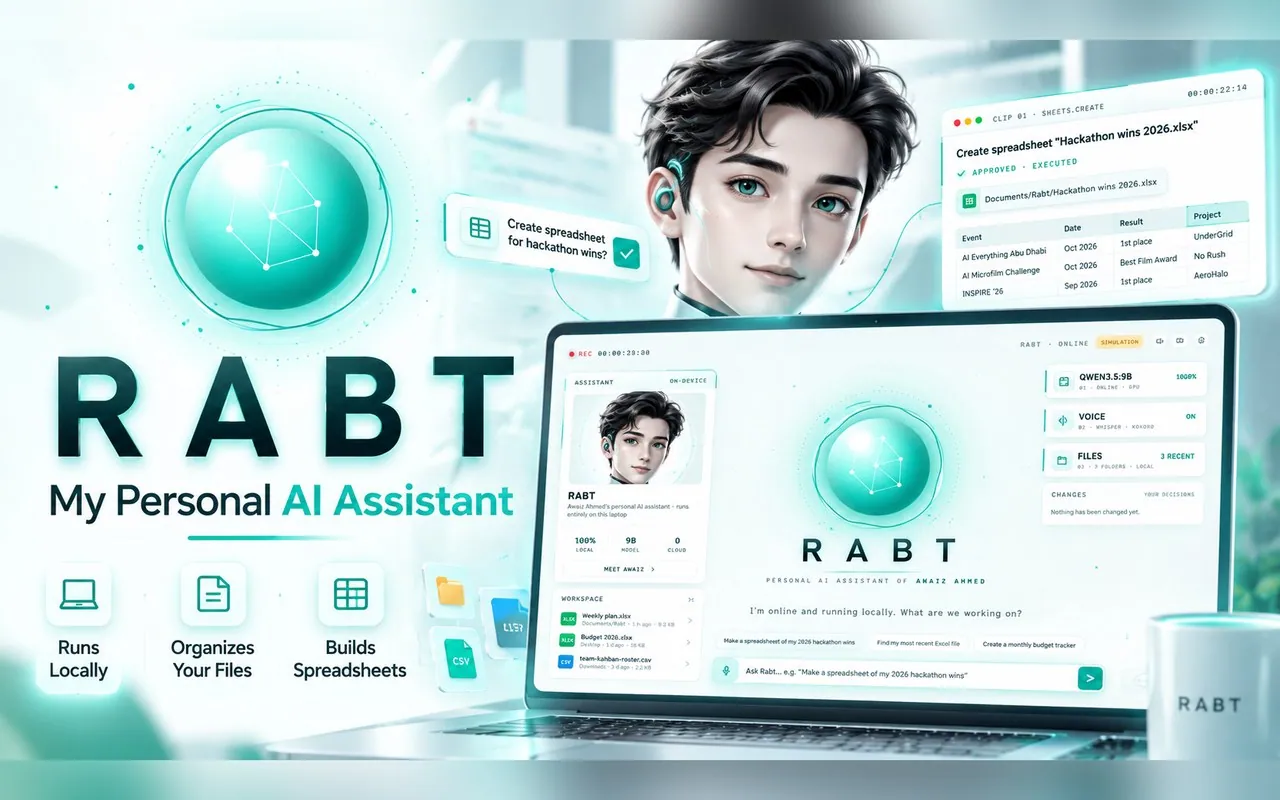 Rabt: Personal AI agent on his laptop: builds spreadsheets, edits PDFs, makes pictures, talks back, asks first.