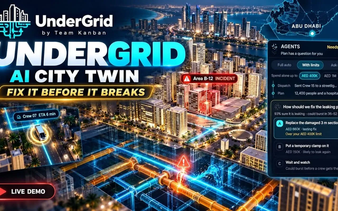 UnderGrid: 3D twin of downtown Abu Dhabi where AI agents catch failing pipes early.