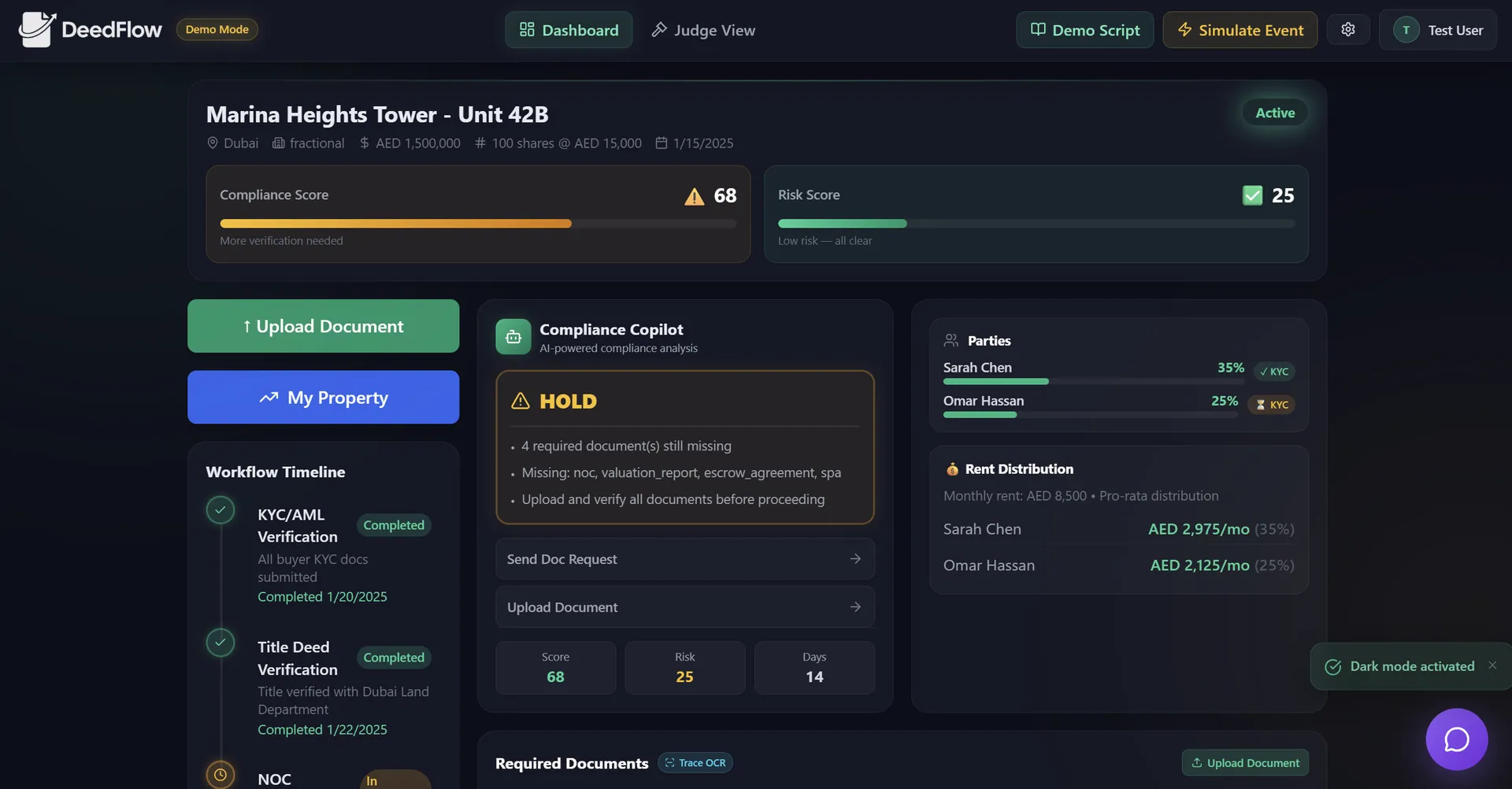 DeedFlow: Workflow platform guiding fractional and tokenised property deals from compliance to post-close automation.