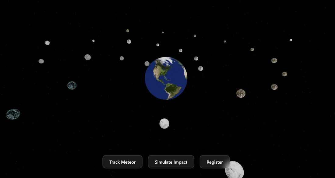 Meteor Madness: Real-time 3D near-Earth object tracker with impact simulation on NASA data.