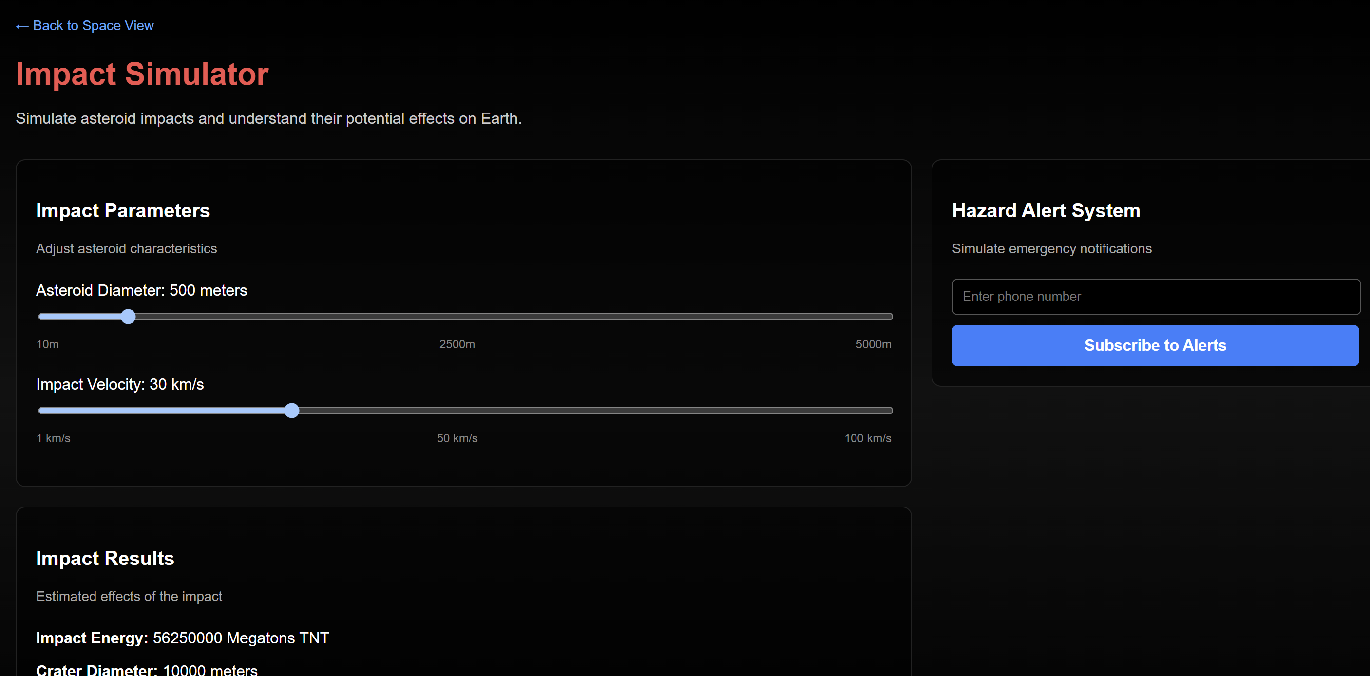 Meteor Madness - physics-based impact simulator and hazard-alert system