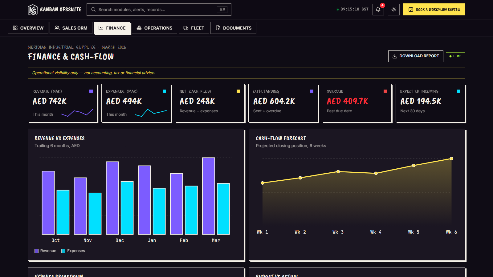 Switch to Finance without leaving the suite - the same workspace, a different module.